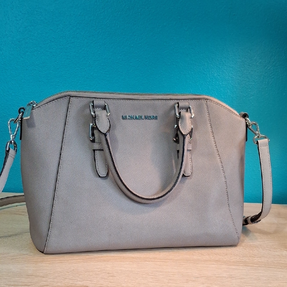 Michael Kors Gray Saffiano Satchel with Removable Strap